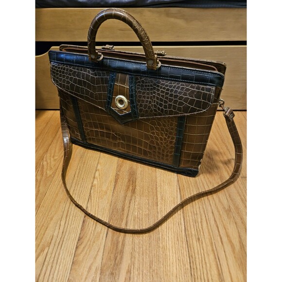 Vintage Dolce Vita Brown & Black Faux Crocodile Leather Briefcase READ - Picture 1 of 16